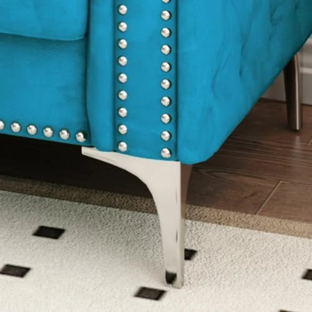 سرير أريكة فوتون حديث من منتصف القرن، سرير أريكة مخملي أزرق مقاس 83 بوصة لغرفة المعيشة، مثالي للمساحات الكبيرة والصغيرة مع وسادتين #6