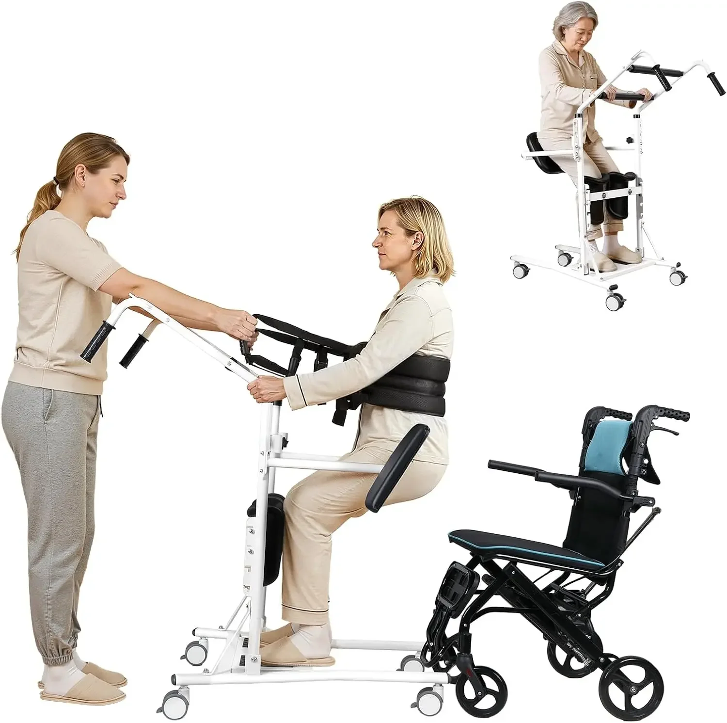 Sit to Stand Patient Lift Stand Assist Patient Lift for Seniors Disabled Transfer Chair with 4 Casters, Shin Rests, Seat
