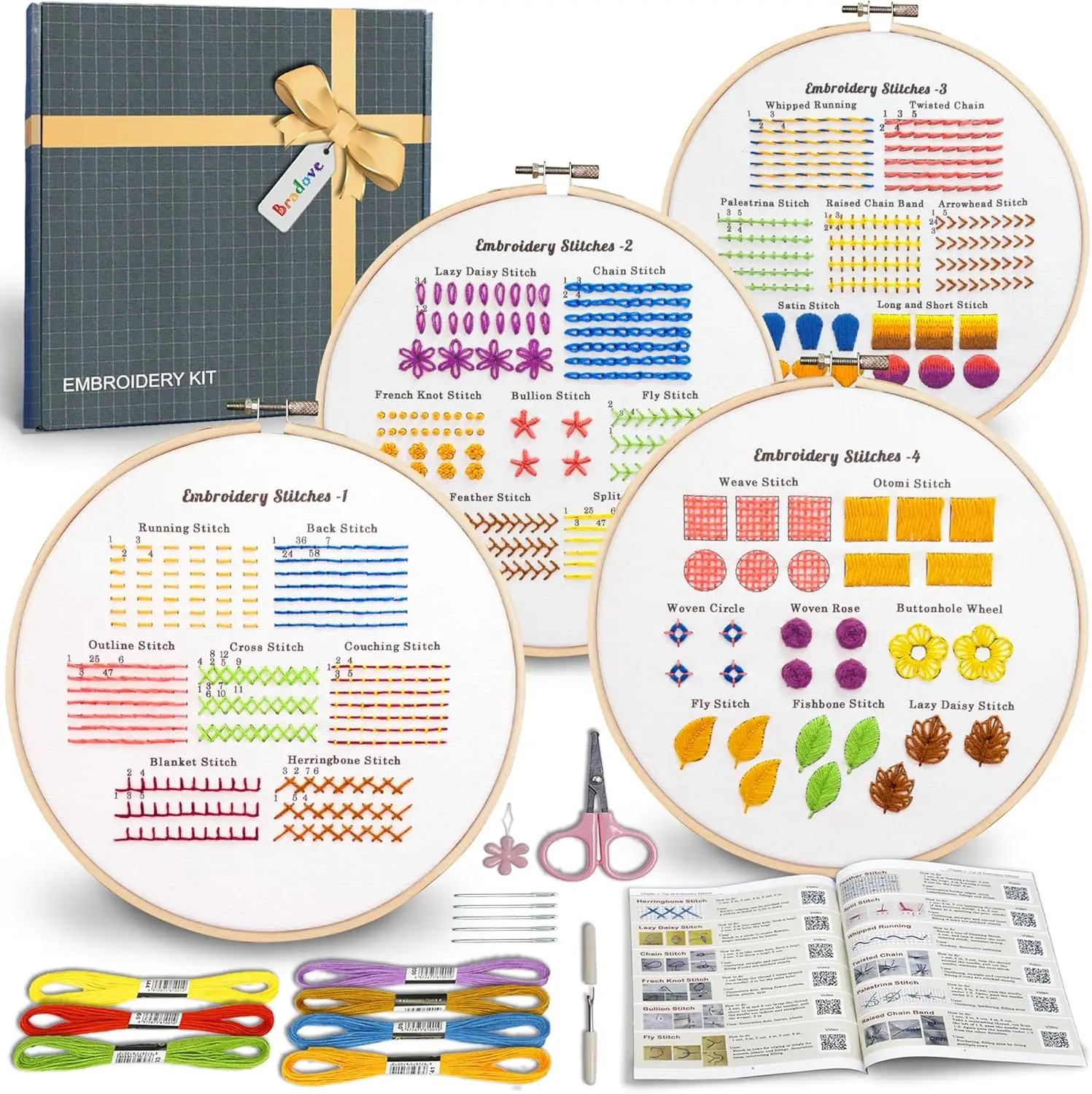

Classic Embroidery Stitches Practice Kit for Beginners, Adults & Kids - Easy Hand Embroidery Starter Set