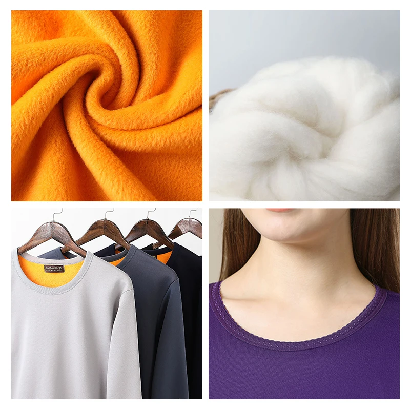 Men's Velvet Heat Storage Thermal Underwear Stretch Breathable Fashion Round Neck Women's Autumn Clothes Pants Set Autumn Winter