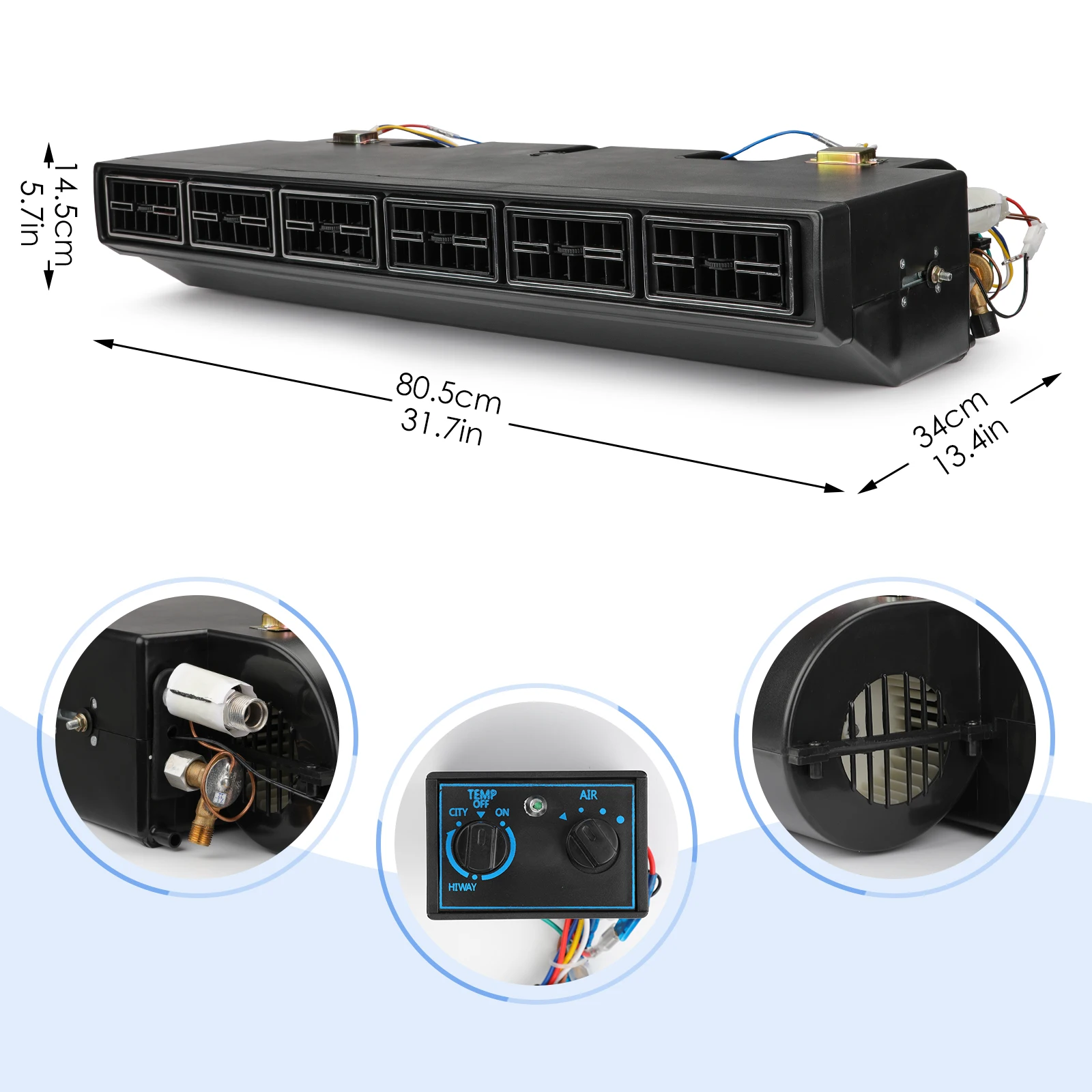 RV65F 12V/24V car mounted DC air conditioner, suitable for large cars, trucks, RVs, vans, buses, campers, engineering vehicles a