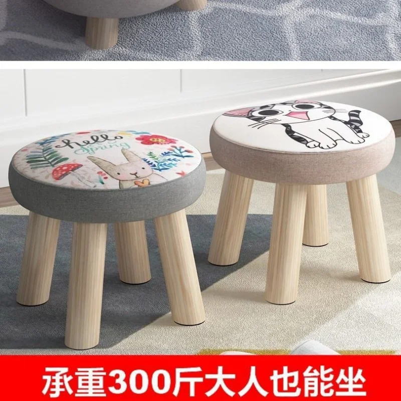 Cartoon Creative Cute Mushroom Solid Wood Round Low Stool for Home Living Room Bedroom Children and Adults