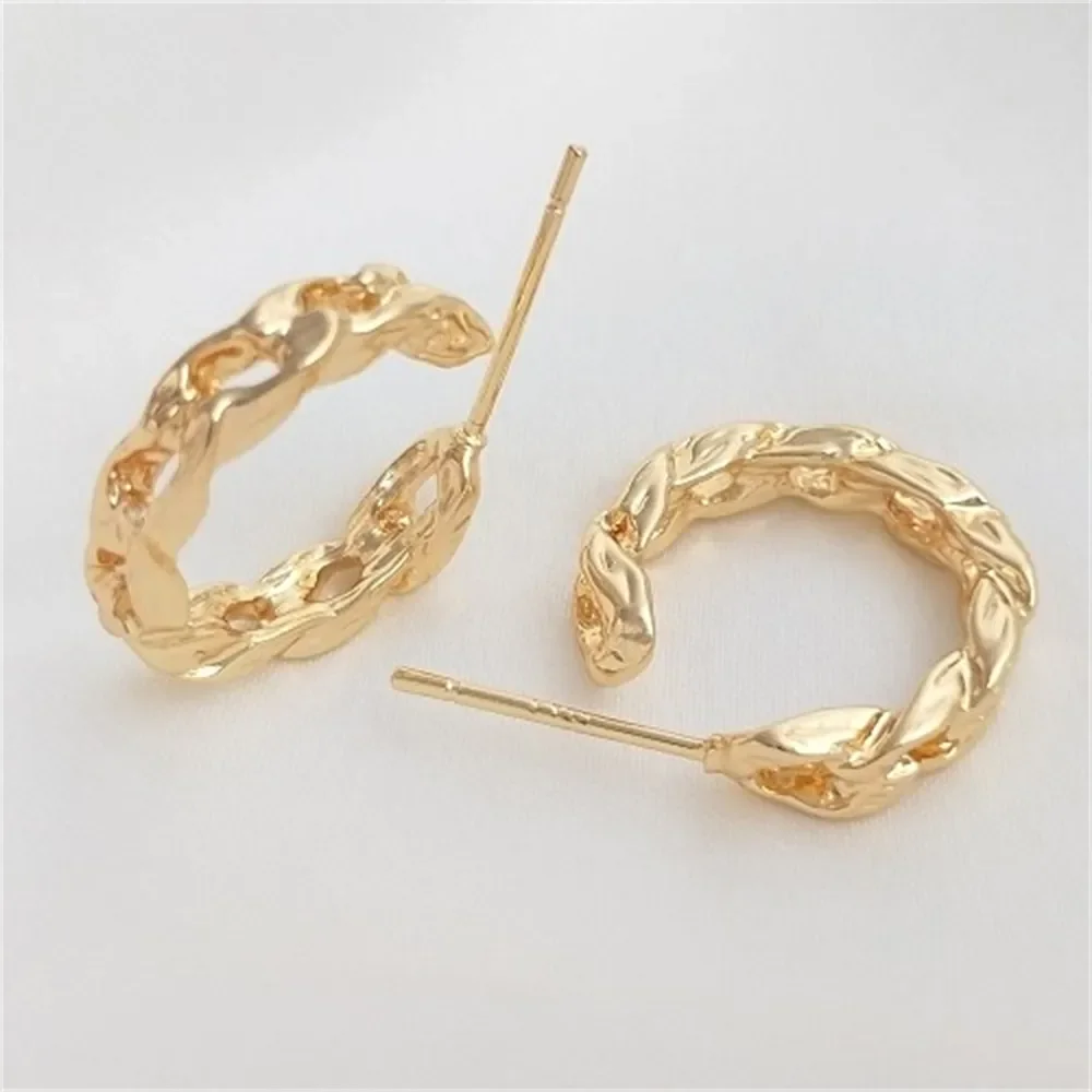 S925 Silver Needle Earrings 14K Gold-plated Twist Chain Earrings Handmade Earrings Diy Fashion Temperament Ear Accessories E092