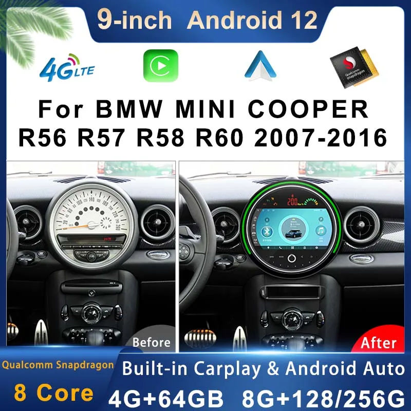 

Qualcomm Android 12 GPS Navigation Car Multimedia Player Carplay Auto For BMW MINI COOPER R56 R57 R58 R60 2007-2017 Radio Screen