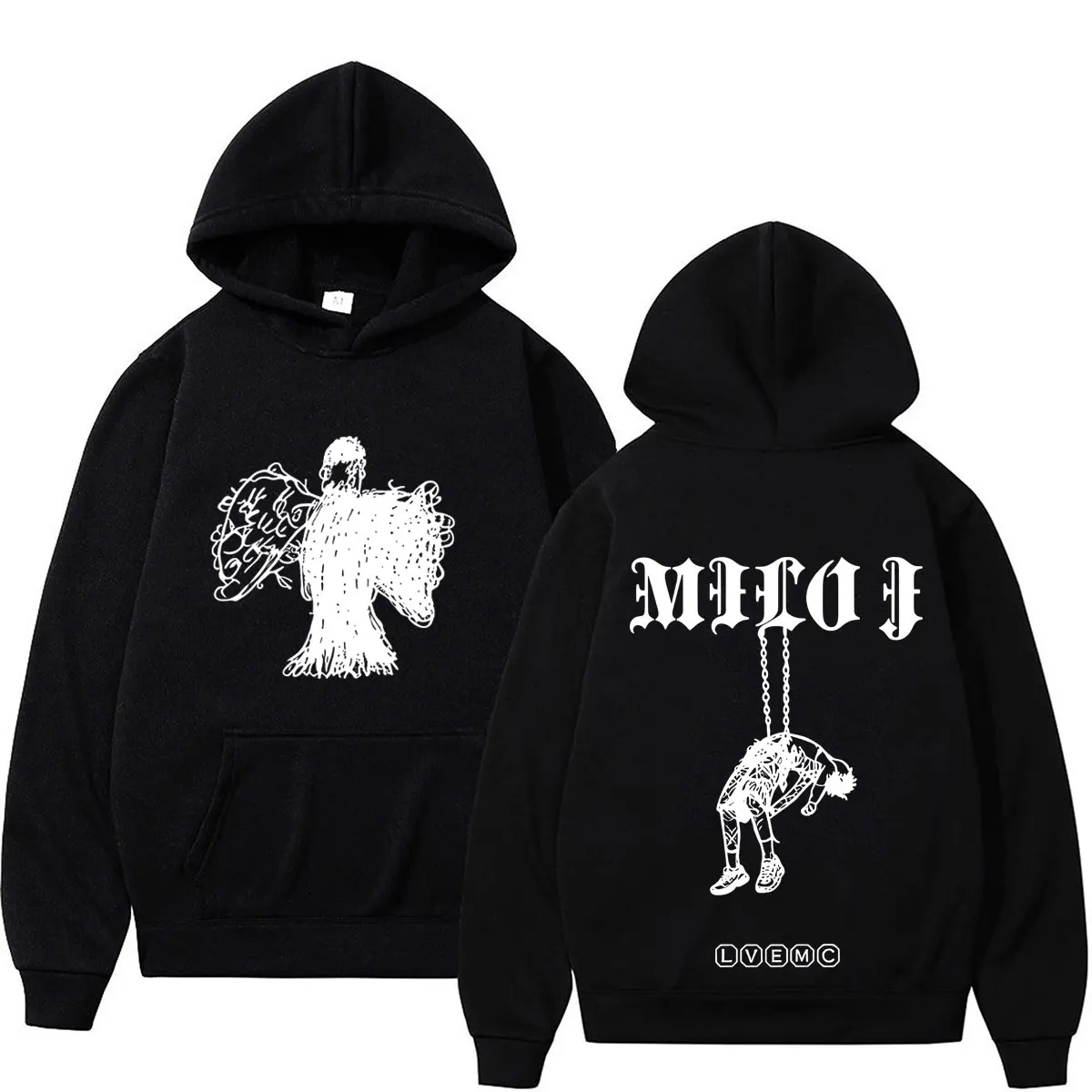 Moletom com Capuz Unissex da Tour do Álbum 'La Vida Era Mas Corta' do Rapper Milo J 2026 - Moda Casual de Manga Longa e Caimento Solto