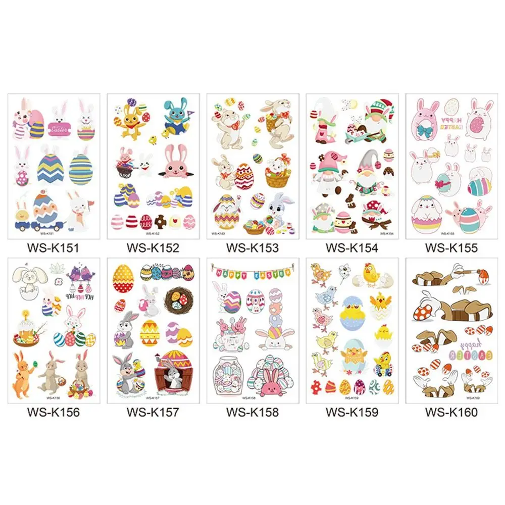 10 Pcs Cartoon Rabbit Bunny Easter Temporary Tattoo Stickers Luminous Waterproof Fake Tattoo Stickers Sweatproof Easter Egg