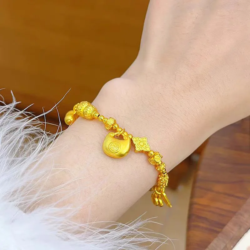 Women's 24K Gold Versatile Gourd Bracelet, AU999 | Engraved 