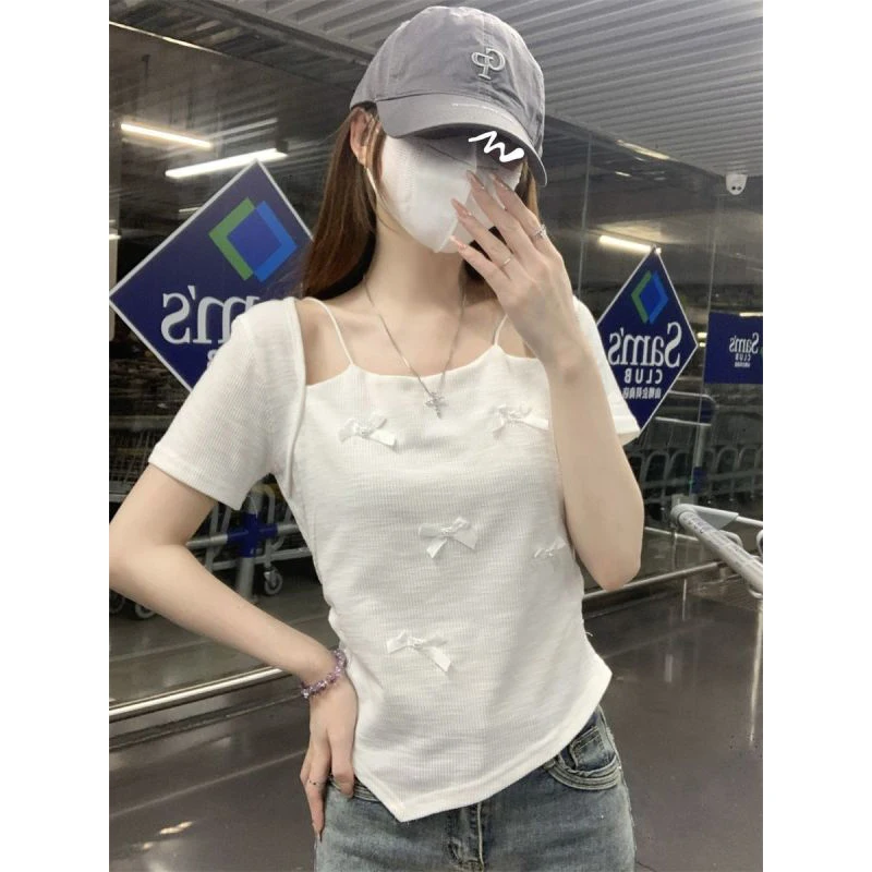 Women Summer Fashion Slim Sexy Diamonds Solid Color Appear Thin Skew Collar Short Sleeve T-Shirt Women Clothes Casual Sweet Tops