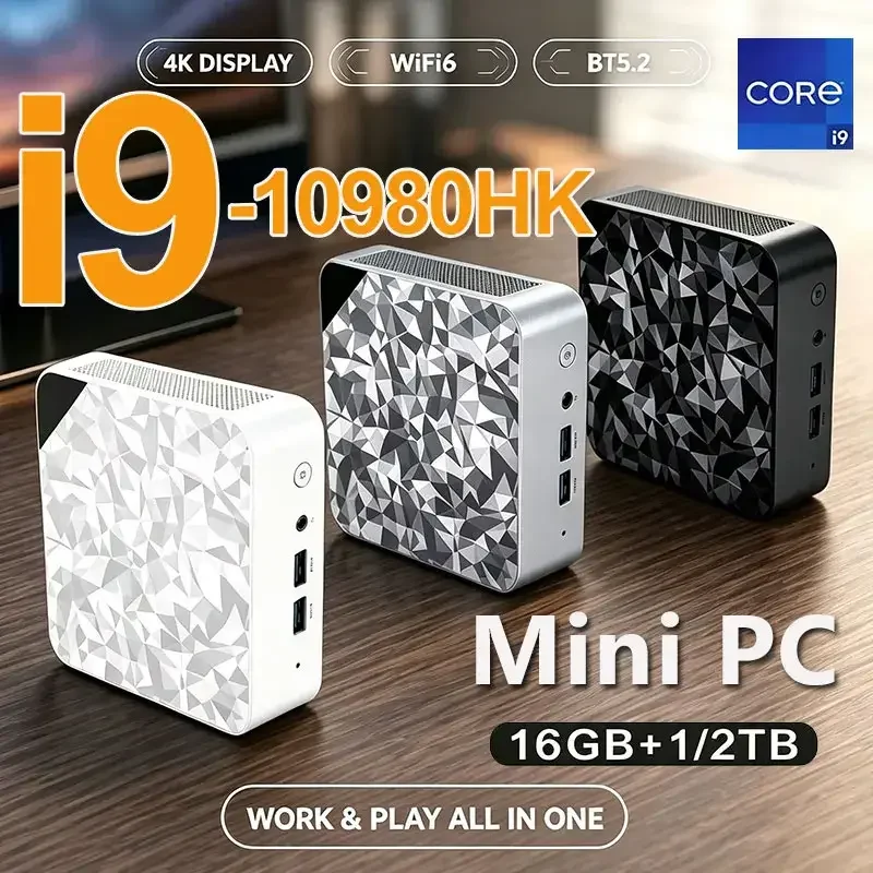 Mini PC Intel i9 10980HK 16GBRAM Large SSD 4K WiFi6 BT5.2 Multiple Appearance Options For Study Studio Entertainment Work Win 11