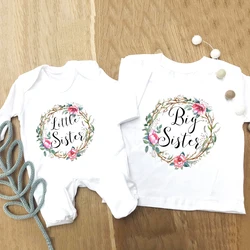 Siblings Matching T-shirt & Baby Grow Big Sister Little Sister Family Match Outfits Pregnancy Annoucement Baby Shower Gift
