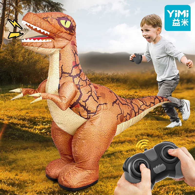 2,4 GHz opblaasbaar dinosaurusspeelgoed met afstandsbediening voor kinderen, elektrische speelgoeddinosaurus met 360° ° Rotatie, oplaadbaar lopend dinosaurusspeelgoed