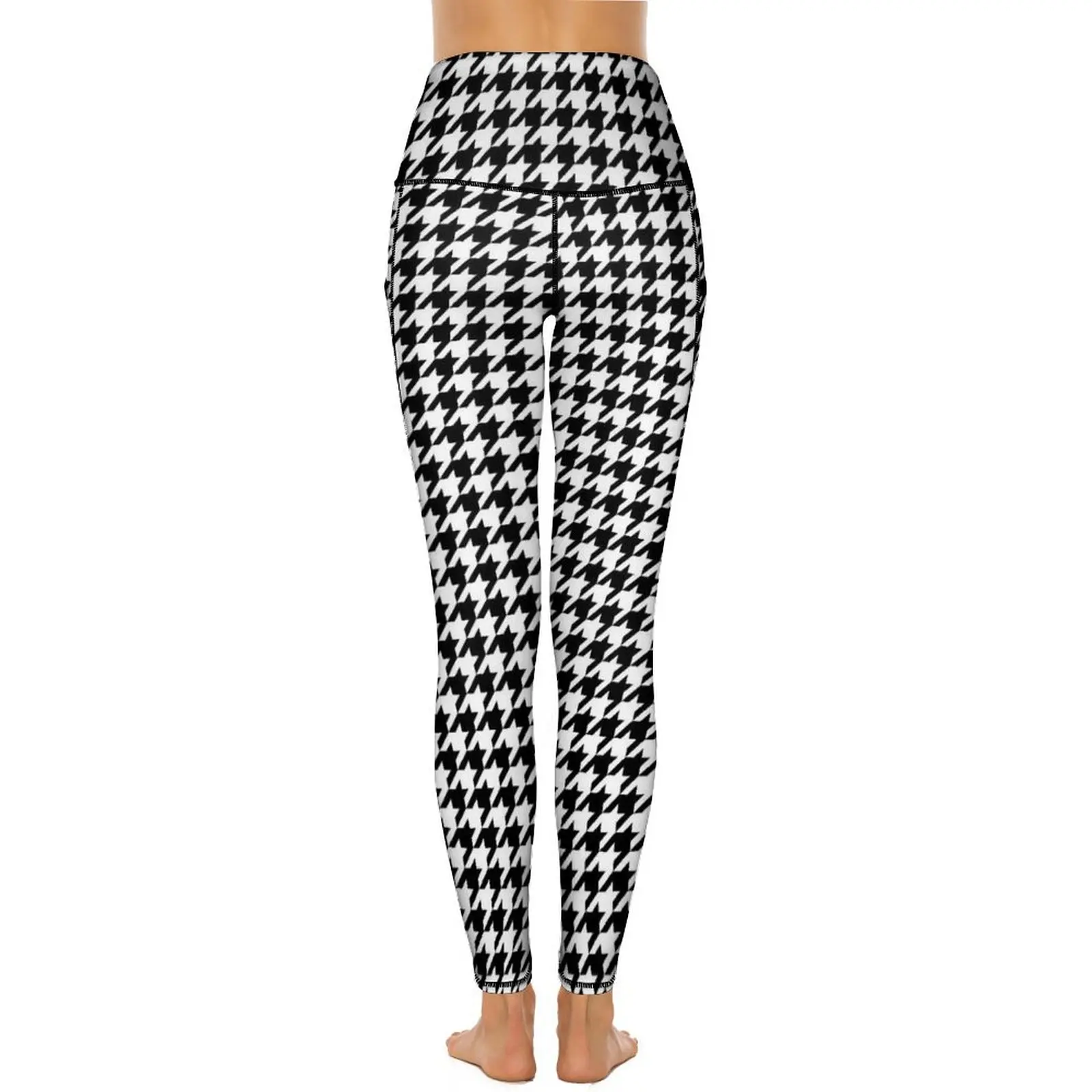 Houndstooth geruite legging sexy zwart-wit gym yoga broek hoge taille sneldrogende sport panty zakken grappig patroon leggings