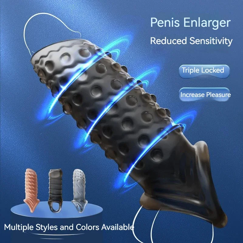 

Reusable Condom Penis Sleeve Extender Male Dick Extender Penis Enlargement Delay Ejaculation Cock Rings Sex Toys for Men Adult