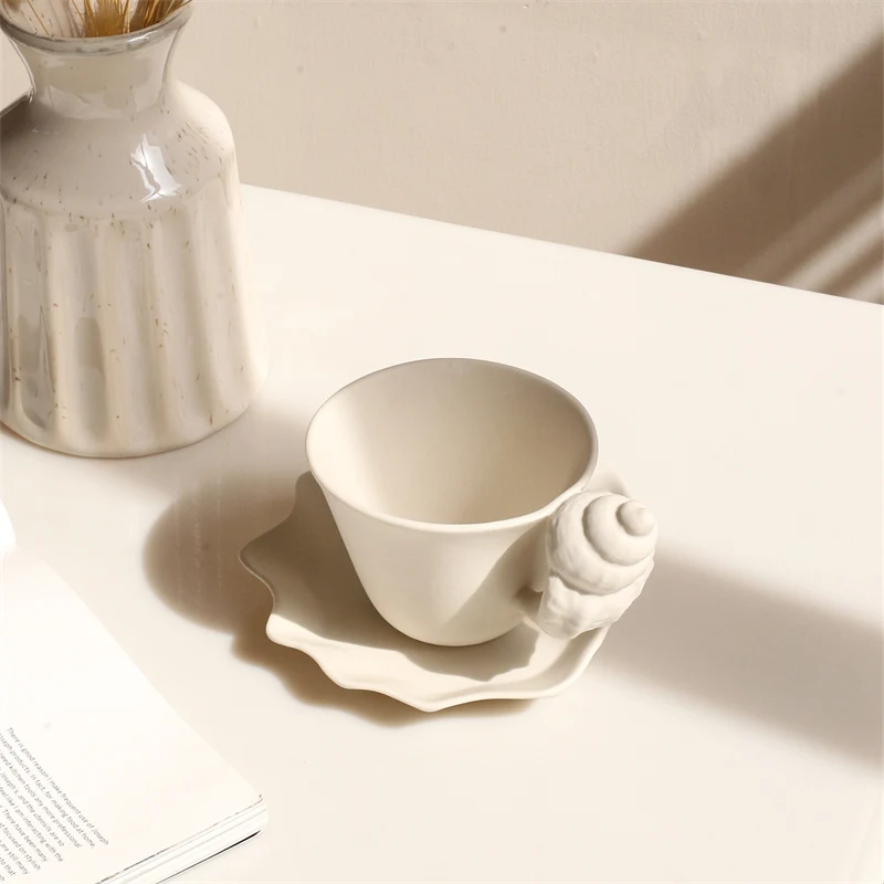 Ceramic Conch Shell Coffee Cup & Saucer: A Coastal Elegance for Your Daily Ritual
