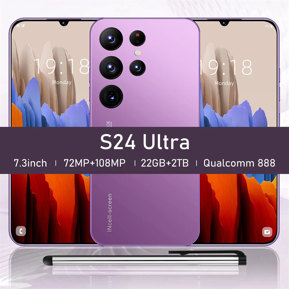 global version S24 Ultra smartphone 5G 7.3-inch high-definition full screen Android 14 Camera 72MP+108MP  Fingerprint unlock