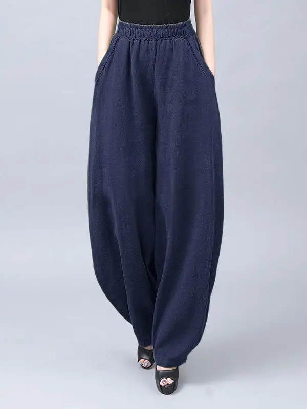 กางเกงลำลองเอวยางยืดทรงหลวมสไตล์เรโทรใหม่ปี 2025 สำหรับผู้หญิง เอวสูง ทรงตรง ขากว้าง ขายาว ใส่ได้หลายโอกาส