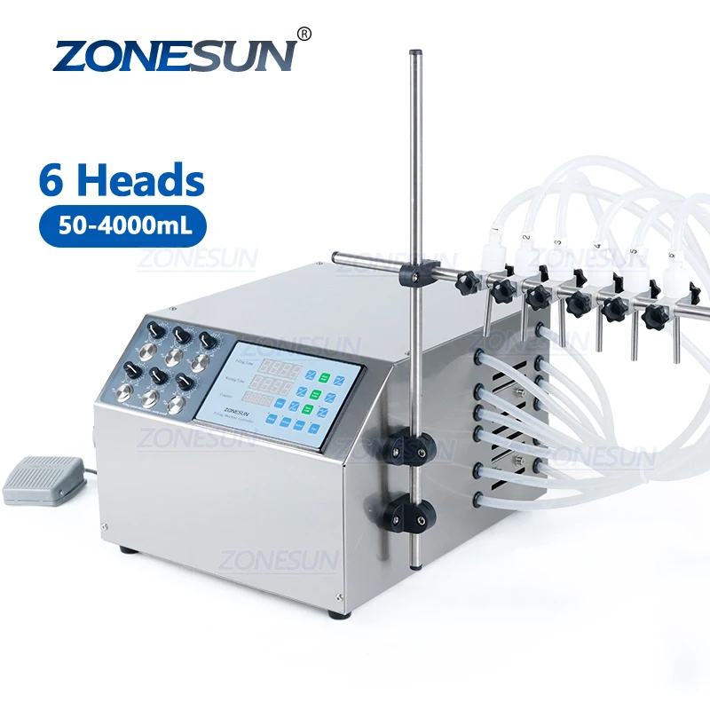 

ZONESUN ZS-DPYT6P Semi Automatic 6 Heads Diaphragm Pump Liquid Filling Machine For Perfume Water Juice Essential Oil