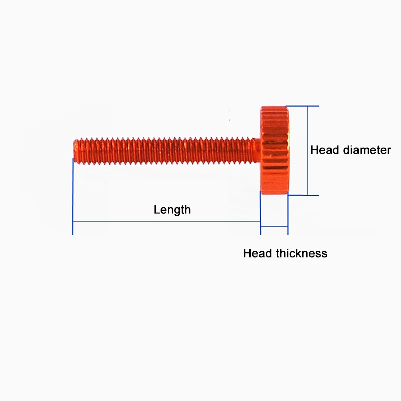 2PCS M4 M5 M6 Aluminum Alloy Thumb Screws Plain Type Metric Knurled Head Manual Adjustment Screws Length 8/10/12/15/20/25mm