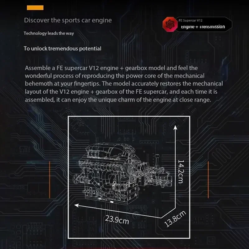 Mould King 10226 FE Supercar V12 Engine Model - 863PCS Building Blocks Kit, Perfect Christmas/Birthday Gift for Car Enthusiasts