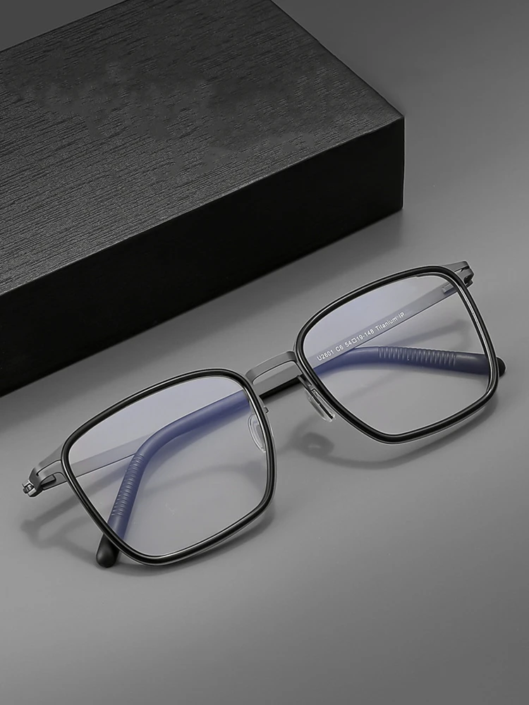 

Urltra-Light Titanium Glasses Frame Men Vintage Rectangle Myopia Optical Eyewear Screwless Prescription Anti Blue Ray Eyeglasses