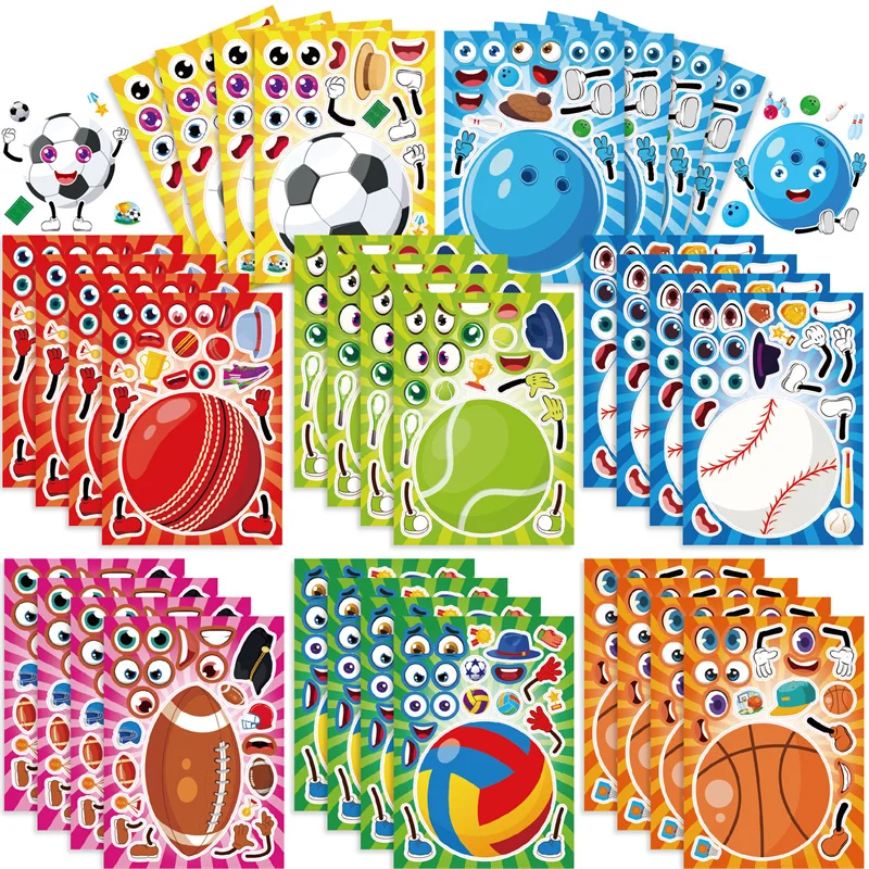 

Kids DIY Stickers Design Your Own Basketball Football Baseball Soccer Rugby Jigsaw Puzzle Make A Face Stickers ﻿for Boys Girls