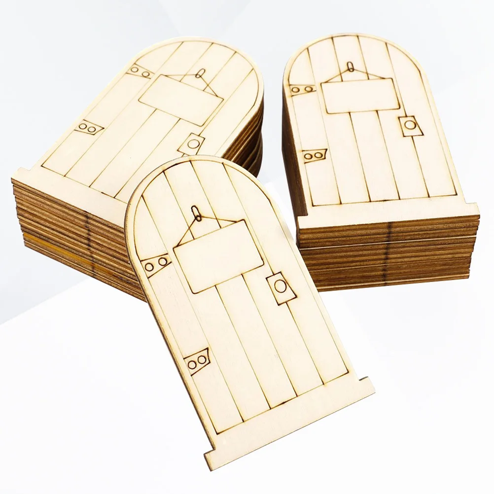 

50Pcs Laser Engraved Wooden Fairy Doors Unpainted DIY Craft Cutouts Plaque Home Decor Khaki Fairy Doors Wooden Door