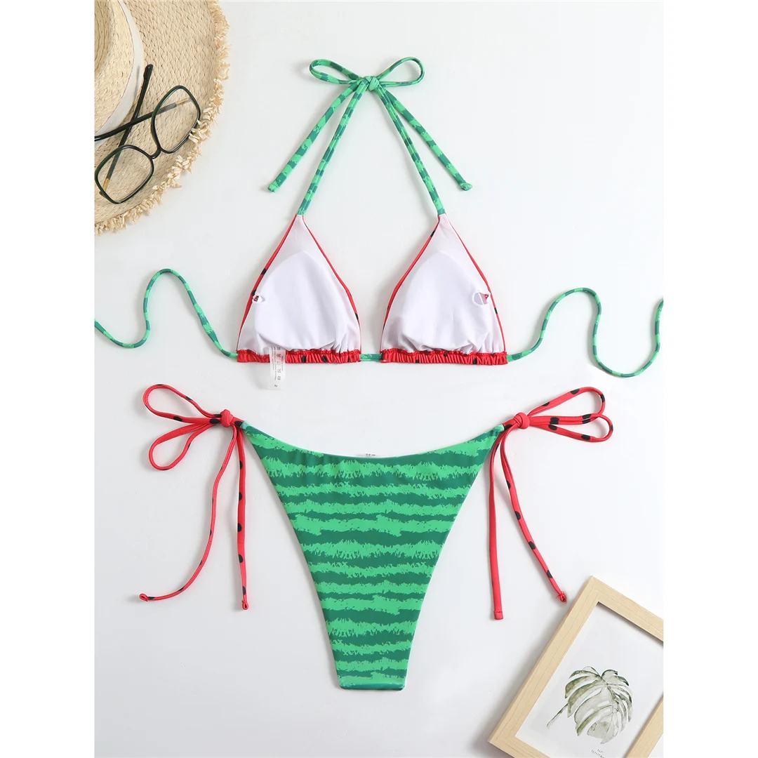 Flag-Print-Bikini mit Neckholder und hohem Beinausschnitt, zweiteiliger Badeanzug für Damen, Badebekleidung, Badeanzug, Schwimmanzug V6144 – Detail 13