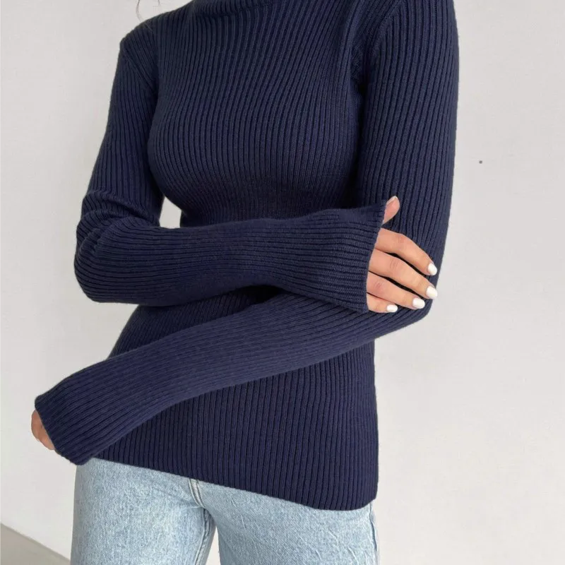 FADDISH 2024 New Autumn Winter Women Solid Warm Turtleneck Sweaters Female Casual Slim Long Sleeve Knitted Pullover Tops Ladies