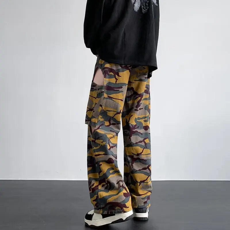 2023 Cyber Y2K Hollow Out Camouflage Baggy Tracksuit Cargo Pants For Men Clothing Women Wide Leg Long Trousers Pantalones Hombre