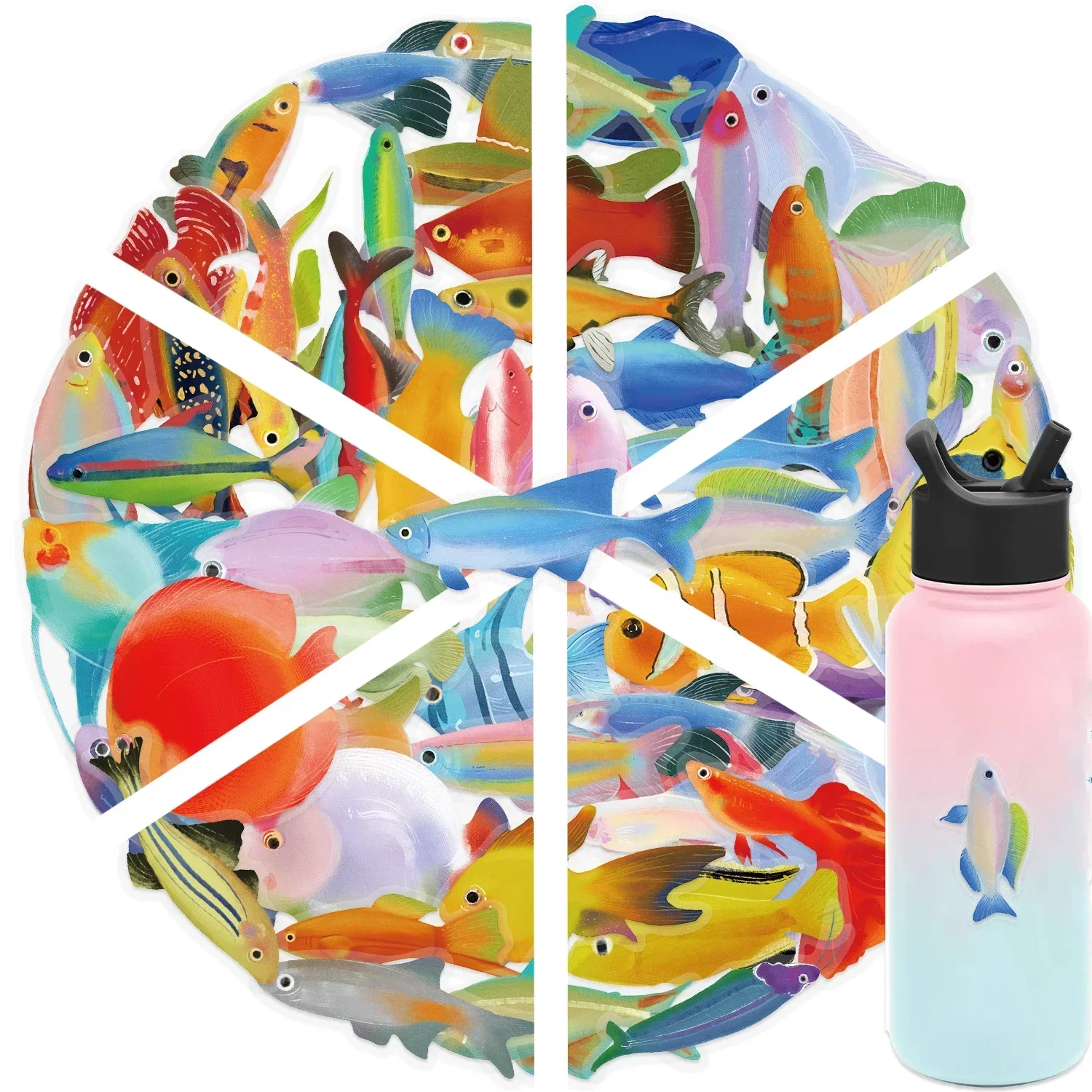 50pcs Cartoon Marine Creatures Fish Stickers Fishing Box Suitcase Laptop Guitar Skateboard Bike Diy Decorative Pet Stickers﻿