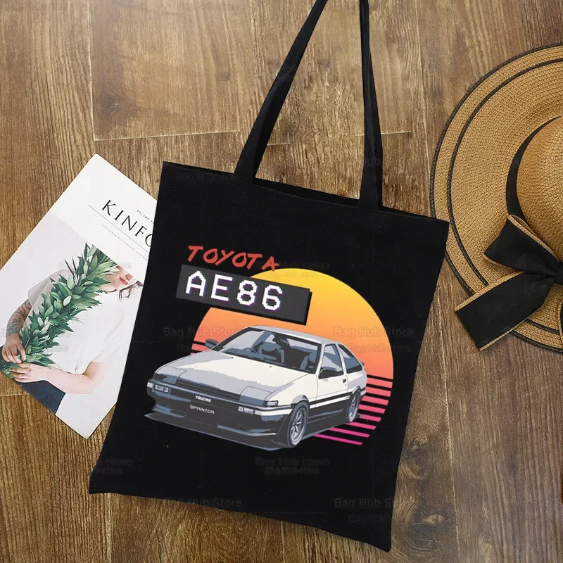 

Initial D Black Shoulder Canvas Bags Large Capacity College Harajuku JDM Tofu Handbag Japanese AE86 Drift Fujiwara Shopping Bag