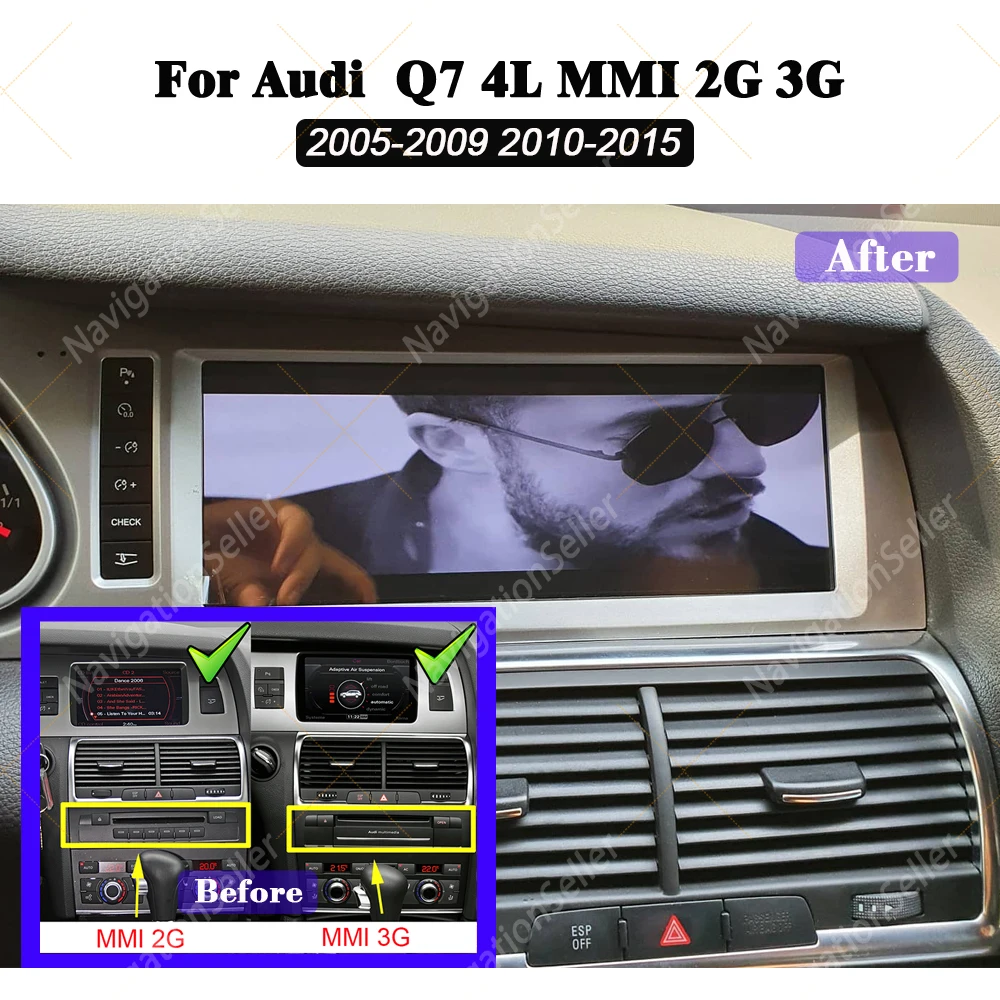 

Android 15 Auto CarPlay For Audi Q7 4L 2005-2015 MMI 2G 3G Car Screen Radio Multimedia Player GPS Stereo Navigation Youtube DSP
