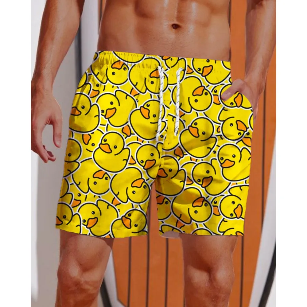 Hawaiian Yellow Duck Mens Printing Shorts Men's swim Trunks Elastic Waist 3D Print Gradient Breathable Short Streetwear Polyster