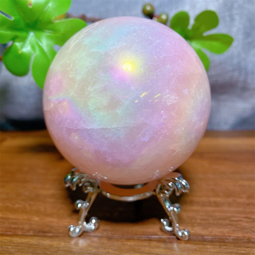 Natural Aura Rose Quartz Sphere Rainbow Healing Reiki Crystal Magic Ball Home Meditation Decoration Festive Party Gifts