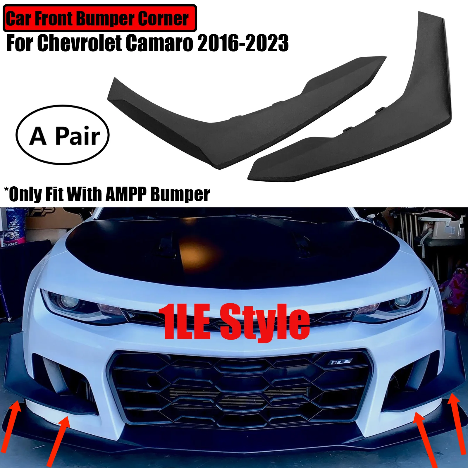 

For Chevrolet Camaro 2016-2023 Car Front Bumper Corner Side Splitter Canards Dive Planes AMPP Bumper Bodykit PP 1LE Style 2 PCS