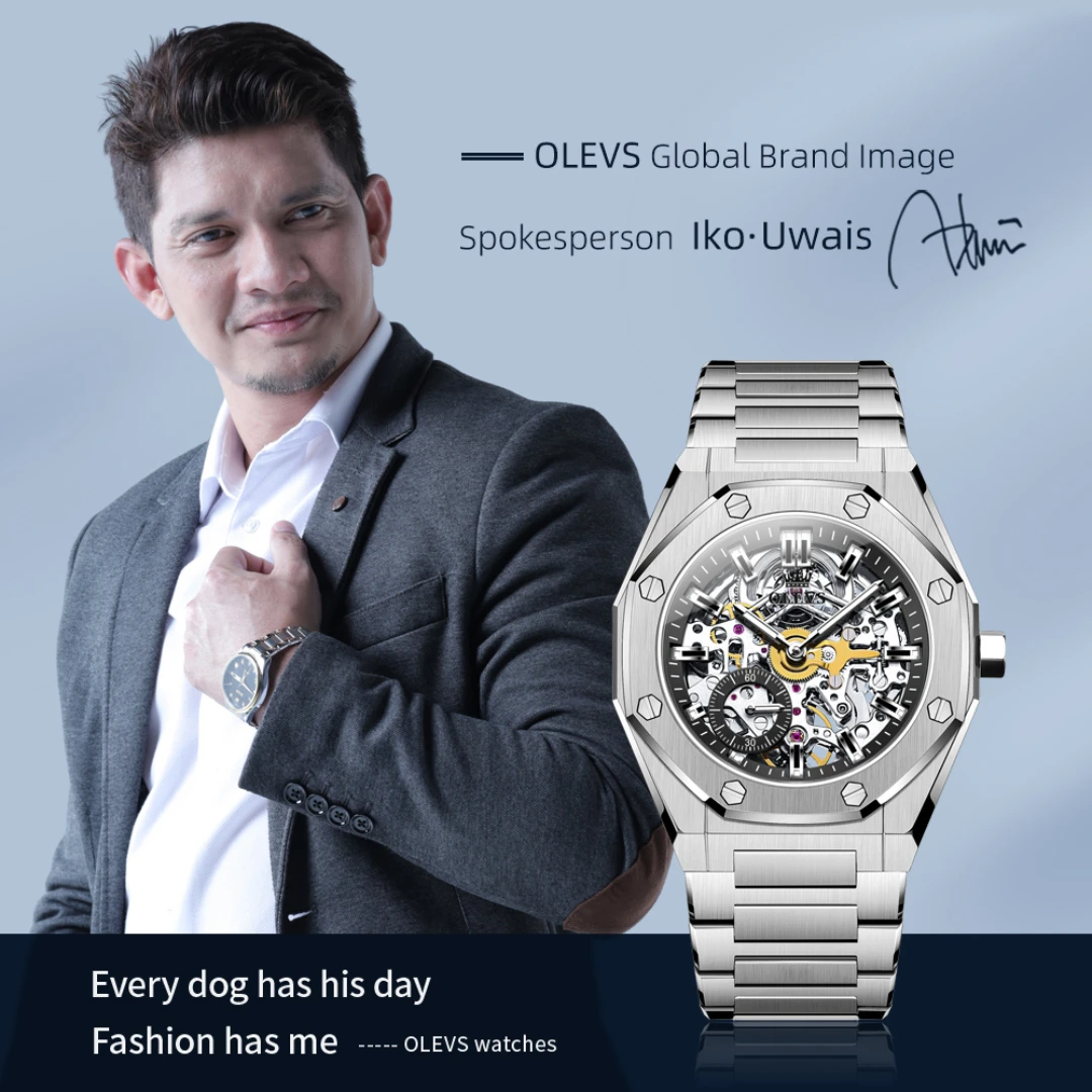 ساعة OLEVS 6669 الرياضية الميكانيكية هدية دائرية الشكل من الفولاذ المقاوم للصدأ بسوار ساعة يد مضيئة #3