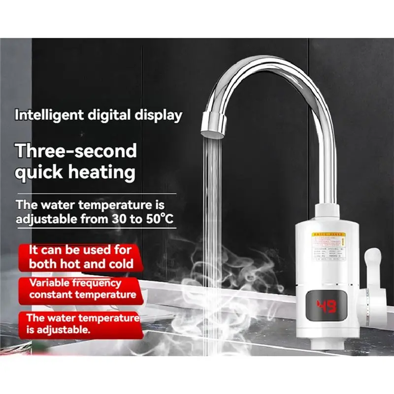 [NEWA64Z!】 Heating Faucet 360 °Rotation Digital Display Bottom Water Inlet Instant Heating Faucet Fast Heating Tap EU Plug