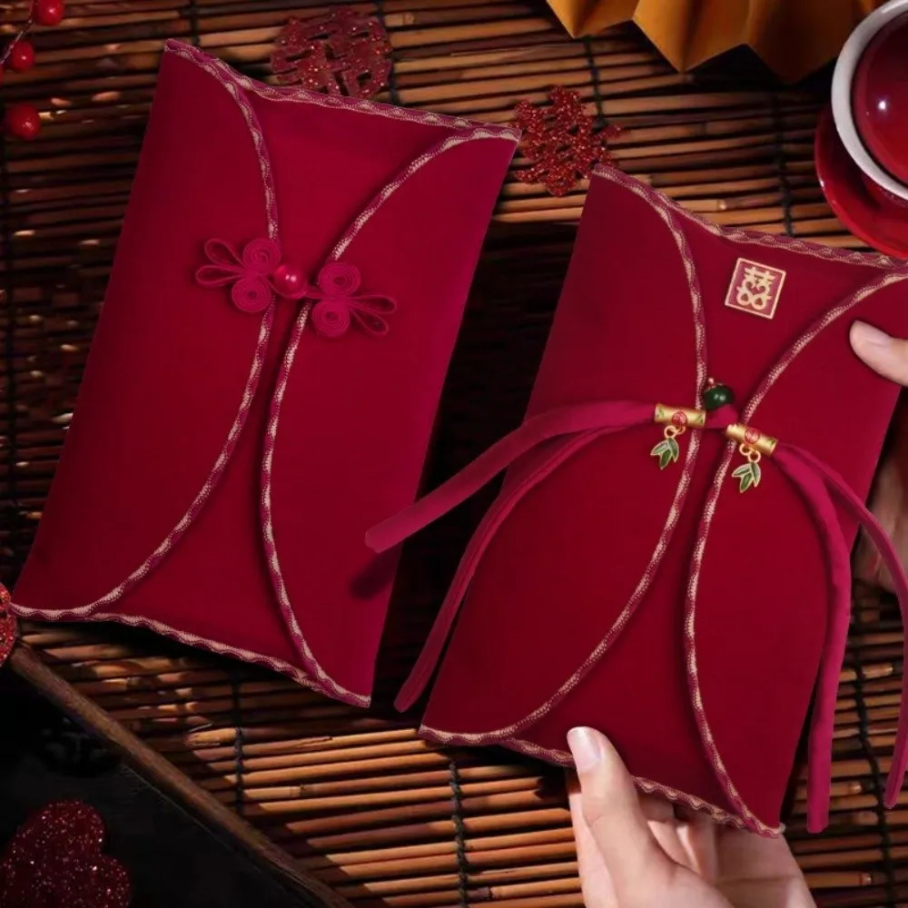 

Embroidery Cloth Chinese Red Envelope Traditional HongBao Red Lucky Packet Large Capacity Wedding Money Bag Graduation Dinner