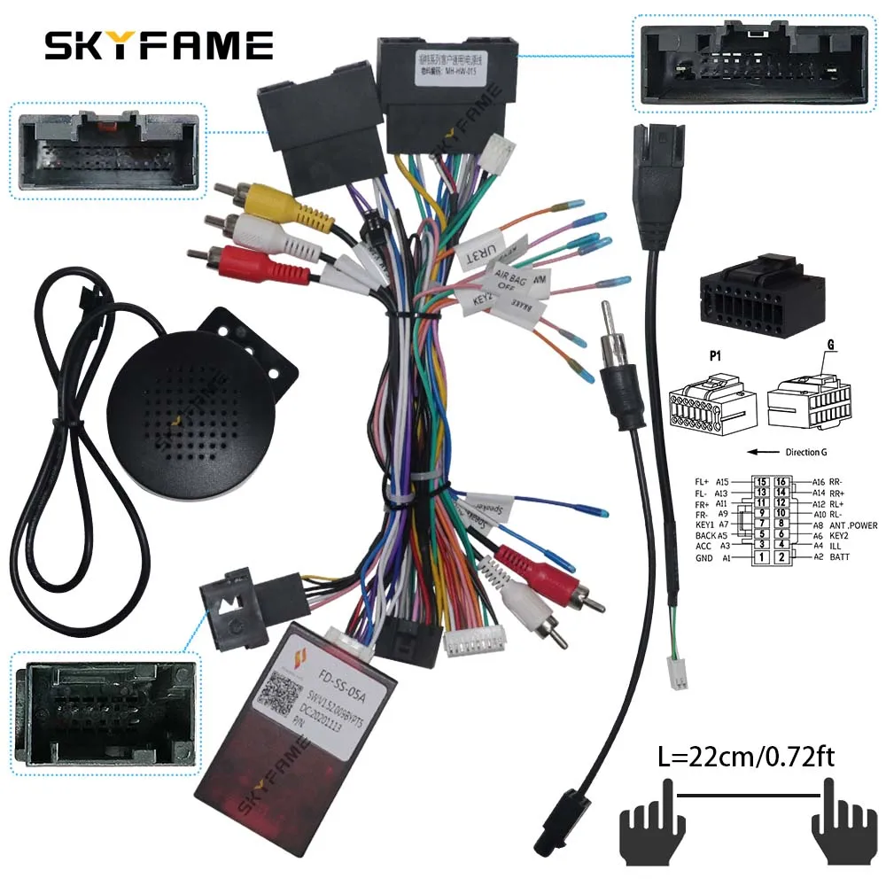 SKYFAME Car 16pin Wiring Harness Adapter Canbus Box Android Radio Power Cable For Ford Focus Ecosport C-MAX Escape FD-SS-05A