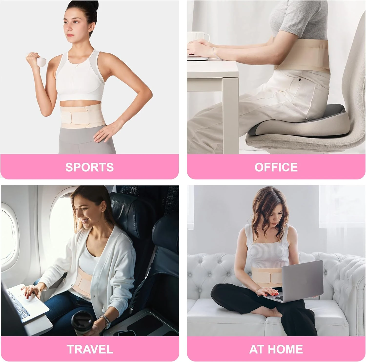 دعامة ظهر نسائية، حزام دعم رفيع للخصر السفلي، لفافة ضغط تحت الملابس، دعم قطني قابل للتعديل، خفيف الوزن