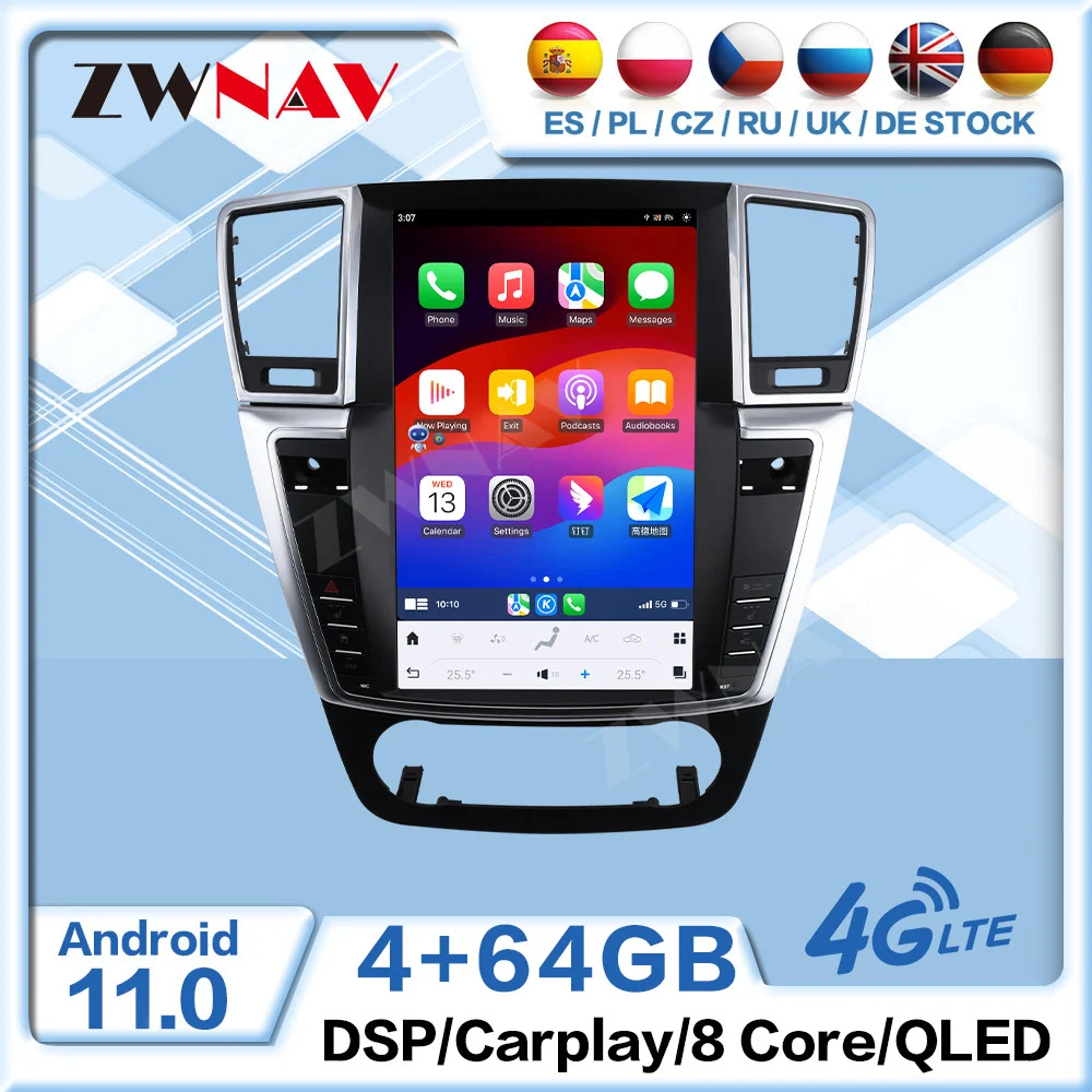 

12,1-дюймовый сенсорный экран Android 11, автомобильное радио CarPlay для Mercedes-Benz ML 2013-2015, GPS-навигация, мультимедийный плеер, головное устройство