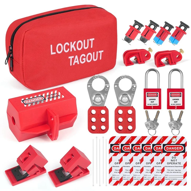 Lockout Tagout Kits Electrical, Lockout Tagout Station Safety Hasp Latch, Lockout Tags/Circuit Breaker, For Industrial, Durable