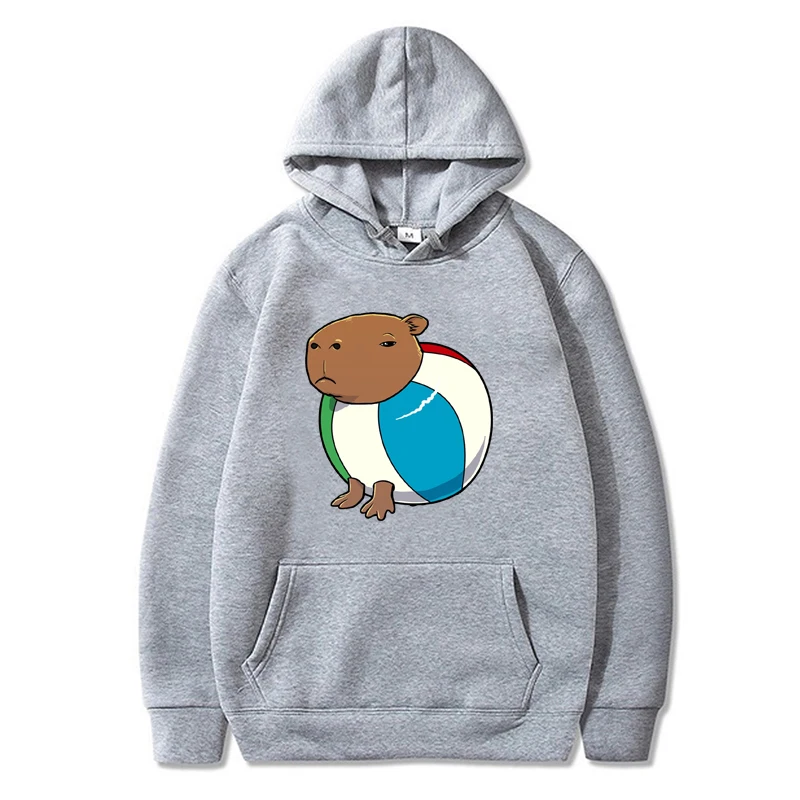 Capybara Astronaut Print Hoodies Kawaii Capybara Beach Ball Graphic Unisex Pullover Fashion Cartoon Pattern Man/Women Sweatshirt