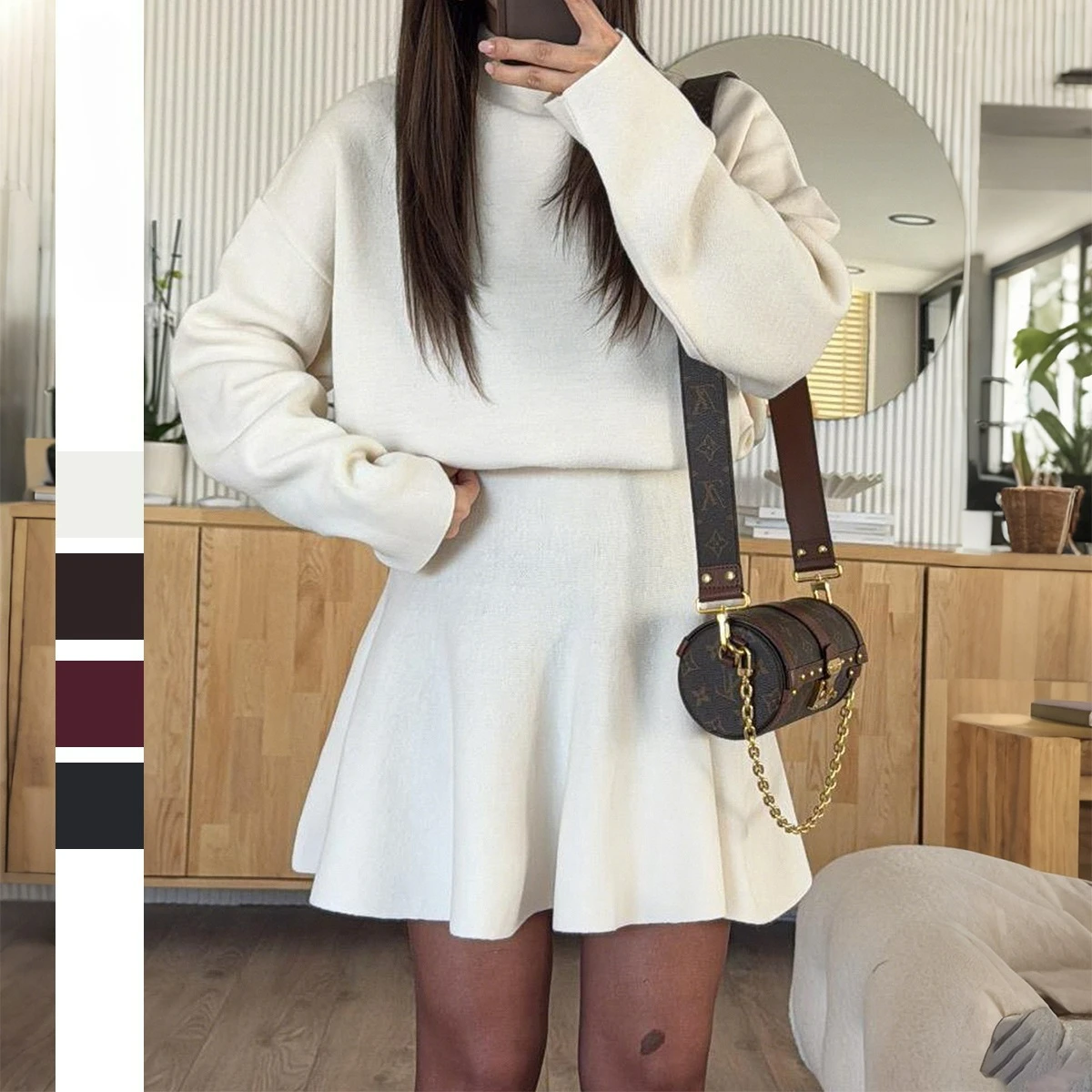 

Платье-свитер трапециевидной формы со свободной талией для женщин, модное облегающее повседневное однотонное трикотажное платье