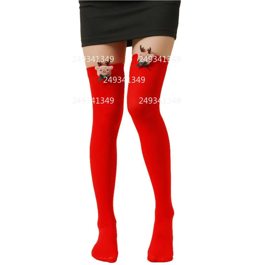 Medias navideñas para Cosplay, accesorios de disfraz con lazo para mujer, medias hasta el muslo para actuación de fiesta de Navidad, regalos para festivales