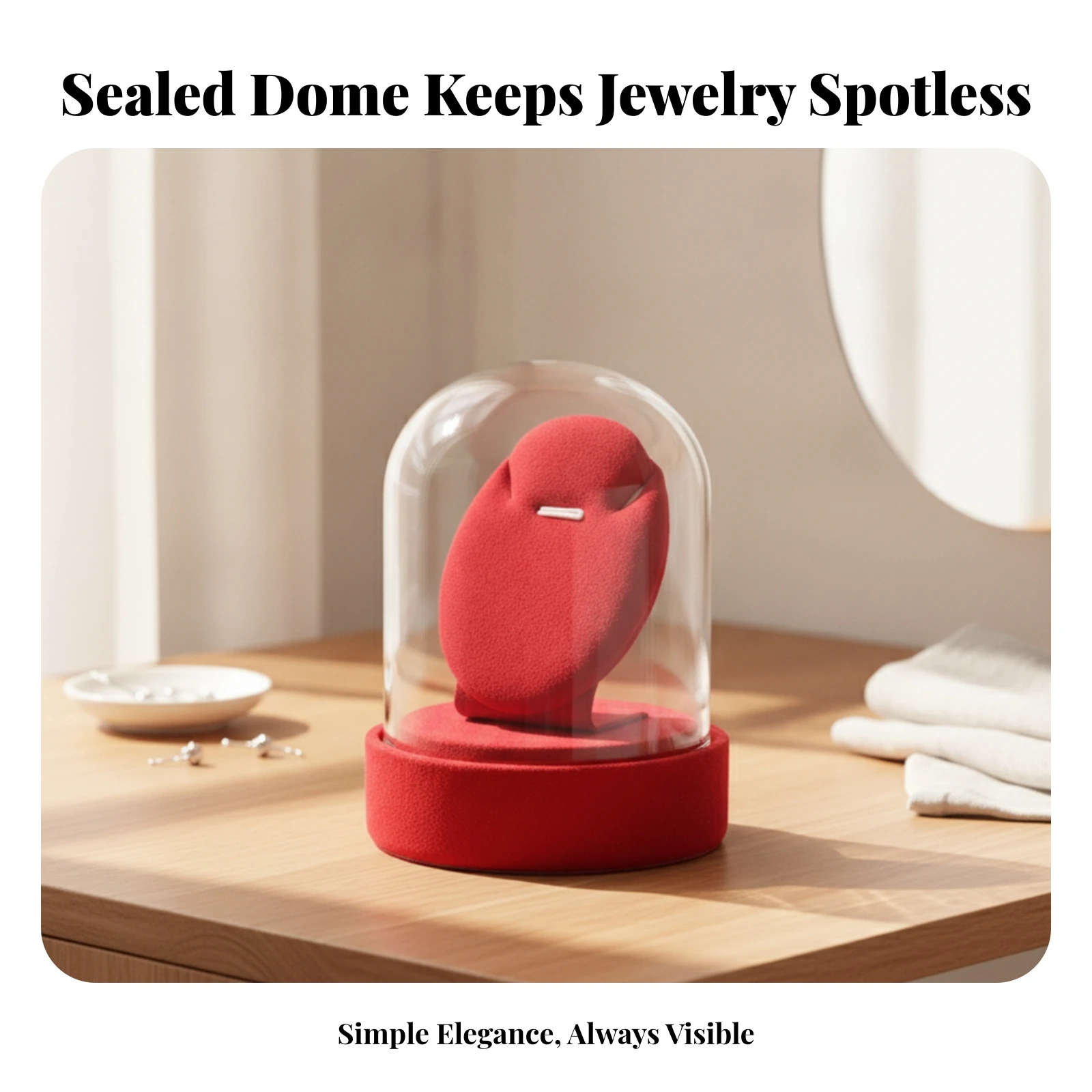 Jewelry Display with Glass Dome Compact Jewelry Pedestal with Glass Lid Bell Jar with Base Dustproof for Jewelers, Vanity