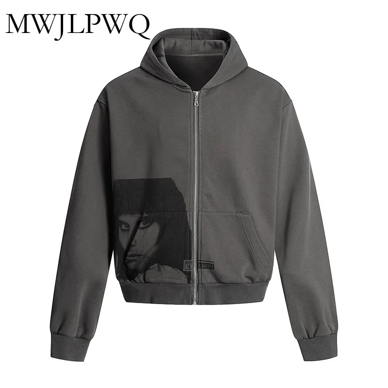 

MWJLPWQ High Street Casual Character Print Loose Zipper Hooded Sweatshirt Long Sleeve Y2K Versatile Tops 2025 Autumn New 010942