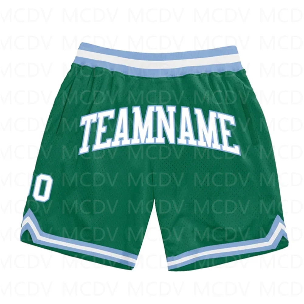 Custom Kelly Green Royal-White Authentic Throwback Basketball Shorts 3D All Over Printed Men's Shorts Quick Drying Beach Shorts