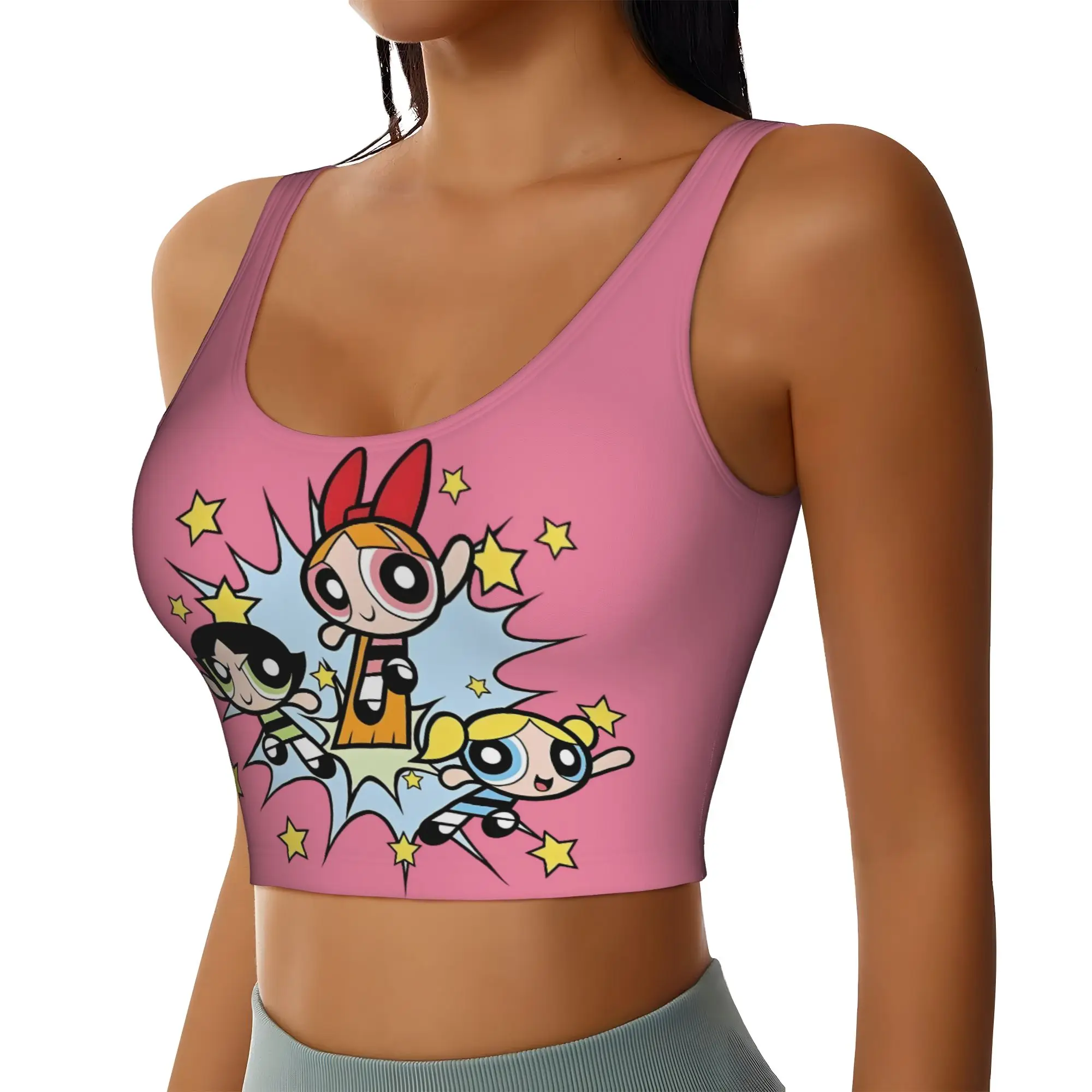 Custom Poweres Anime Puffes Sports Bra for Women Buttercup Blossom Bunny  High Impact Workout Yoga Crop Top