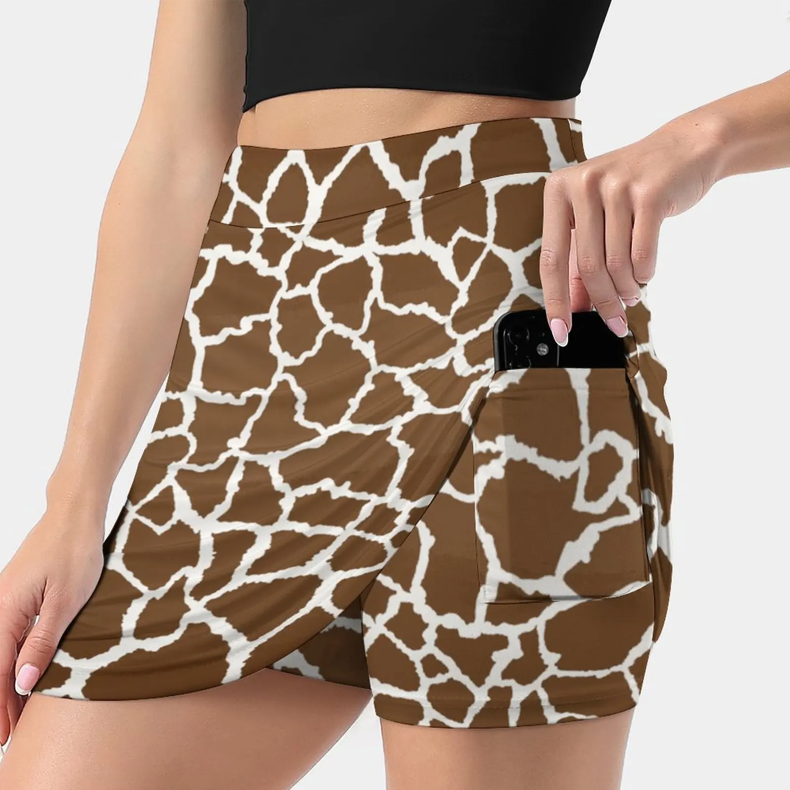 Giraffe Print Korean Fashion Skirt Summer Skirts For Women Light Proof Trouser Skirt Giraffe Animal Exotic Chocolate Cream